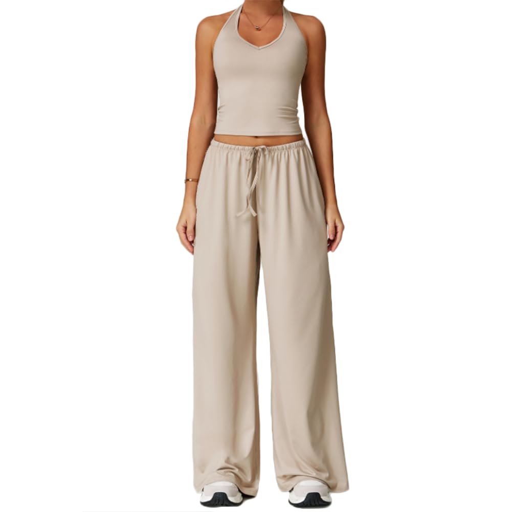 XYFfybhsd Active Wear Sport Woman Flare Pants Gym Fitness Sets 2 Piece Sexy Yoga Outfit Apparel(Size:XL,Color:Light brown)