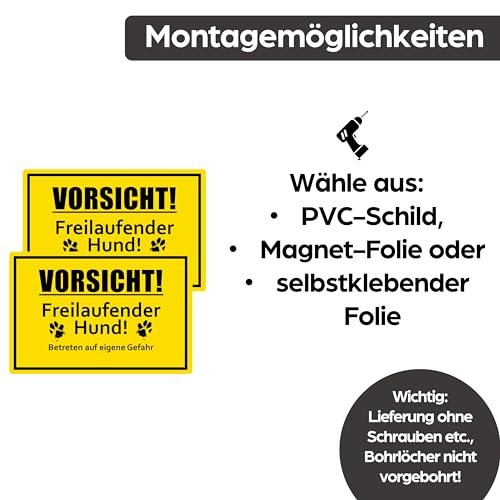 SL group - 1 Schild 'Vorsicht! Freilaufender Hund!' 30 x 20 cm aus stabiler PVC Kunststoff-Platte - Warnschild Achtung Wachhund Betreten auf eigene Gefahr - Warnung vor freilaufenden Hunden
