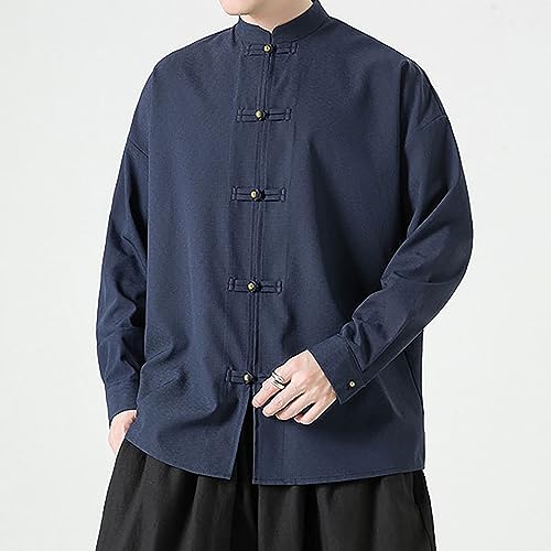 Mens Oriental Tai Chi Kung Fu Asian Chinese Top Jacket Coat Martial Art Cotton Shirts Chinese Traditional Long Sleeve Shirt3