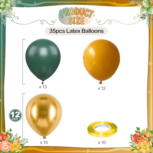 Image of Green Yellow Gold Balloons, 12 Inch Dark Emerald Green Yellow Balloons, Sage Green Metallic Gold Balloon for Birthday Graduation St. Patrick's Day Tropical Summer Garden Party Decorations Supplies