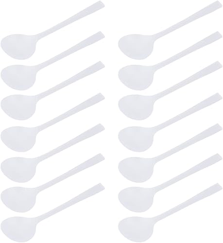 Miniatura 8 de Healifty Paquete de 100 cucharas de plástico transparente, resistentes al calor y sin BPA, cucharas de servir pesadas para fiestas, bodas, puestos