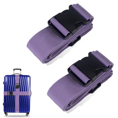 Luggage Suitcase Straps Set Adjustable Travel Packing Straps with Buckles Luggage Belts for Travel Bag Suitcase ((Purple,2))