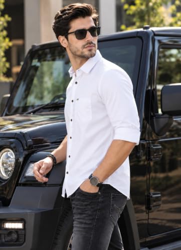 Majestic Man Men Classic Slim Fit Cotton Casual Shirt Milky White - Image 4