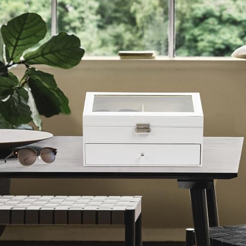 Image of AUTOARK Leather 12 Piece Eyeglasses Storage Display Case,White,AW-053 | Sunglass Organizer,Drawer Lockable,Display Drawer