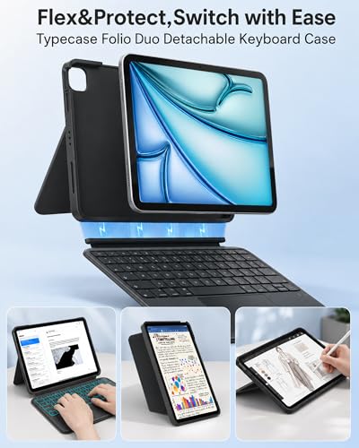 Image of typecase for iPad A16 11th /10th, Air 11 Inch M4 /M3 /M2 /5th /4th Keyboard Case | Magnetic Detachable Keyboard, Portrait /Landscape Modes, Multi-Touch Trackpad, 11-Color Backlit, Ultra-Light, Space Black