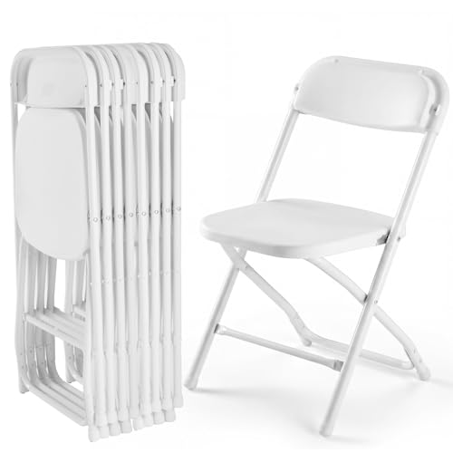 Image of DUMOS Folding Chairs Sets of 8, 330lbs Capacity Plastic Stackable Home Office Chair, Portable Fold Up for Indoor Outdoor, Patio, Camping, Garden, Party, White