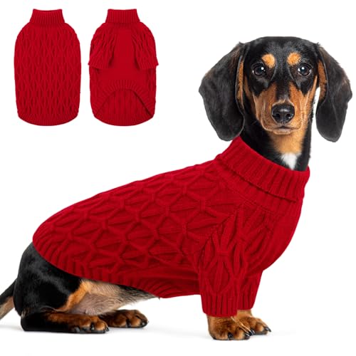 Queenmore Hundepullover Dackel, Strick & Wärme, Große Pullover Winter für Katzen, Chihuahua, Yorkshire, Rot, M