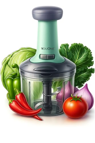 Image of Youone Push Chopper 1000ml Manual Food Chopper with 5 Stainless Steel Blades - Hand Pull Vegetable Chopper for Onion, Garlic, Nuts, Salad, Fruits