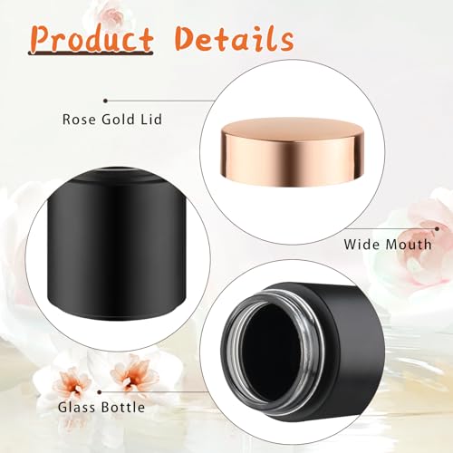 6 Pcs 200g/6.7oz Frosted Cosmetic Containers Glass Jar Empty Sample Jars with Rose Gold Lids for Cream Lotion Lip Balm Makeup - Black3
