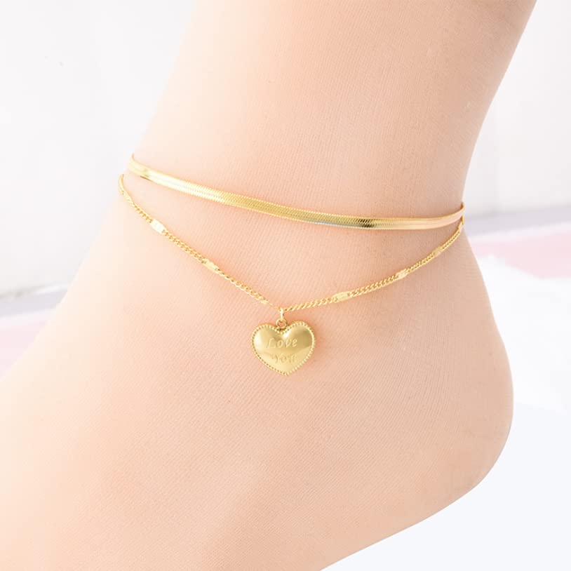 Tobillera/Tobilleras Moda joyería de Gama Alta Tallado Amor en Forma de corazón Encanto 2 Capas Serpiente Hueso Cadena Tobillera para Mujer Pulseras de Tobillo