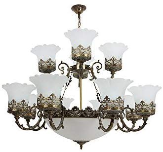 Image of Prop It Up Flush Mount Round 75 watts Antique Finish Chandelier, Bronze