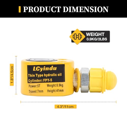Image of 5T Low Profile Stroke Hydraulic Ram Cylinder Jack 0.28 inch Stroke FPY-5 Single-Action Lifting Cylinder Jack Mini Protable Porta Power Ram for Machinery and Industry