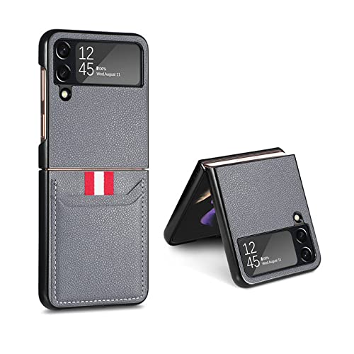 Étui en cuir pour Samsung Galaxy Z Flip 4 avec porte-carte élégant gris