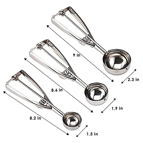 hanmir Cookie Scoop Set, 3 Pcs Stainless Steel Ice Cream Scoop Trigger