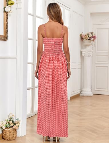 Image of Women Detachable Strap Beach Dress Strapless Smocked Pockets Maxi Dress | Removable Straps Flowy Swing A Line Maxi Beach Dress Boho Vacation Casual Smocked Strapless Beach Wedding Guest Sundress