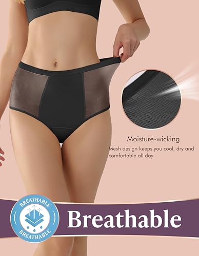 Image of AIRCUTE Washable Women Urine Incontinence Underwear Leak Proof Panties for Bladder Leak with 50 ml Absorbency 3 Pack (Black, 3XL)
