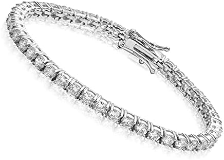GOLD IDEA JEWELRY Hip Hop 1 Row Iced Out Tennis Chain Stainless Steel 4mm5mm AAA+ Cubic Zirconia Diamond Tennis Necklace & Bracelet for Men Women(8 In, 5mm), 5mm white gold bracelet