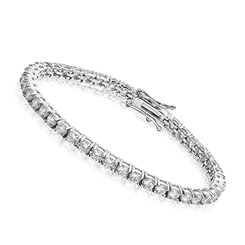 GOLD IDEA JEWELRY Tripod Iced Out Hip Hop Bracelet 4mm/5mm Mens Cubic Zirconia Tennis Chain Stainless Steel (8, 4mm)