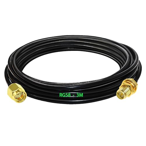 GTIWUNG Adaptateur RP SMA Mâle - Femelle, RG58 Câble Coaxial 3m, Rallonge Antenne WLAN 3 Mètres, Câble d'Extension pour Antenne RP SMA Male/Femelle (50 Ohm)