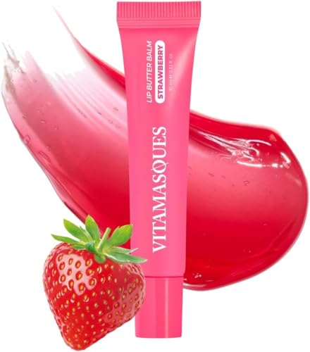 Vitamasques Lip Butter Balm Strawberry, Korean Lip Balm - Peptide Lip Treatment - Lip Balm Hydrating - Light Tinted Lip balm - Made in Korea - 0.33 fl.oz