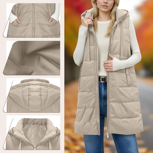 ANANASURF Womens Long Puffer Vest Winter Hooded Quilted Jackets - image 2