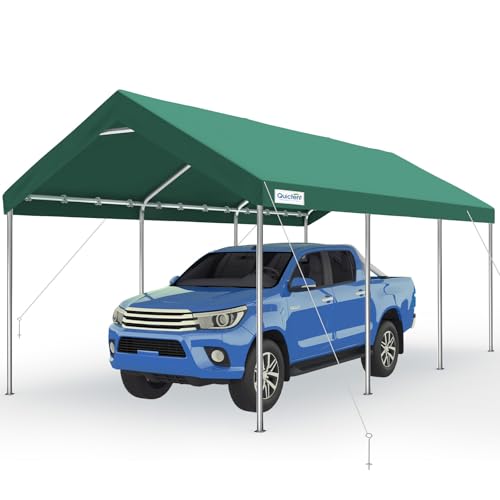 Quictent 10x20 ft Heavy Duty Carport Canopy Galvanized Car Tent Outdoor Garage Boat Shelter with Reinforced Structure, with Hanging Edge - Green Green