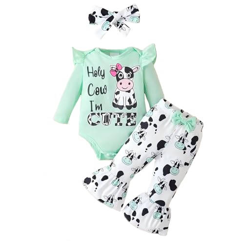 Image of Aoswep Baby Girl Clothes Infant Newborn Girl Cow Print Long Pant Set Clothes