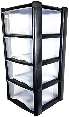Easy Shopping® BLACK Plastic Drawer Tower Unit Chest Drawer School Office Home Storage (3 Tier Drawer)