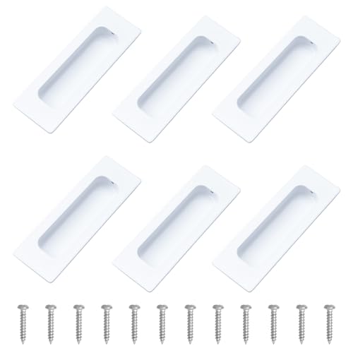 Image of MOROBOR 6 PCS Recessed Cabinet Handles, Warm White Stainless Steel Rectangular Knob with Screws, Exposed Installation Embedded Pull Handle for Wardrobe Drawer Flush Sliding Door