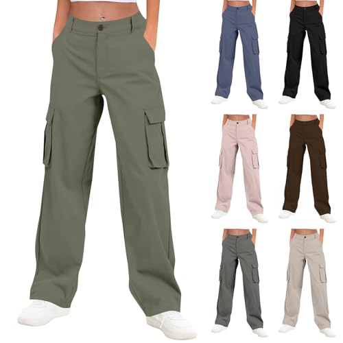 Womens Cargo Pants Baggy High Waisted Wide Leg Pants Y2k Streetwear with 6 Pockets Casual Comfy Chino Cotton Trousers