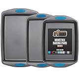 Gorilla Grip Non Stick Jelly Roll Baking Pans, Thick Warp Proof, 3 Piece, Durable Silicone Handles, Kitchen Oven Pan Bakeware Set, Cooking, Roasting Sets, Easy Clean, Set of 3, Aqua