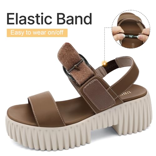 Image of UBFEN Womens Platform Sandals Chunky Wedge Heel Comfortable Arch Support | Lightweight Block Heel, Adjustable Straps, Soft Cushioned Footbed for Dressy, Casual, and Summer Wear