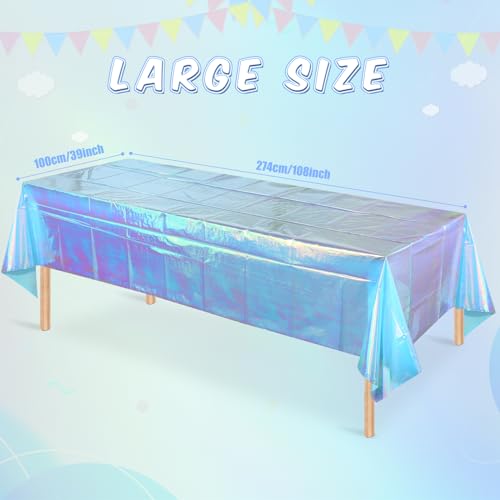 Image of FunnyPars 1 Pack Iridescent Blue Plastic Tablecloth,Shiny Blue Disposable Laser Rectangle Table Covers,Blue Holographic Foil Tablecloth Party Decorations for Birthday,40x108''