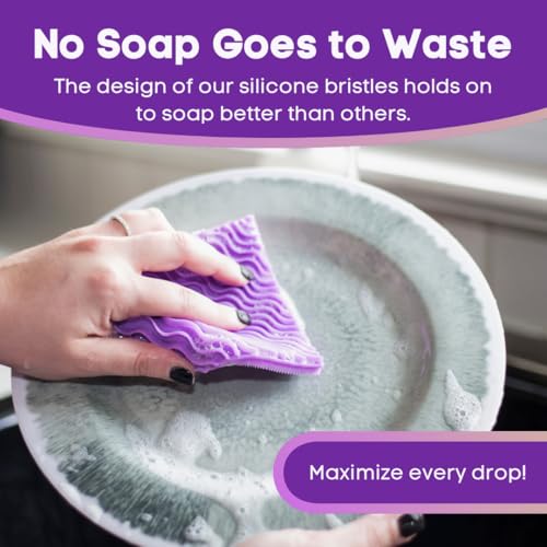 Image of Silicone Dish Sponge Dish Scrubber (Oval and Square) - Dual-Sided, Food Grade Silicone Sponges for Dishes and Housecleaning 2-Pack