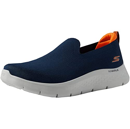 Skechers Men's Gowalk Flex-Athletic Slip-On Casual Walking Shoes with Air Cooled Foam Sneakers, Navy/Orange 1, 12