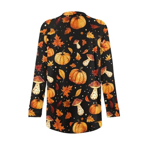 Image of Fall Maple Leaf Cardigan Sweaters for Women Long Sleeve Cardigan Soft Drape Open Front Dusters V-Neck Jackets Dressy