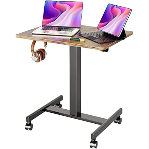 Claiks Mobile Rolling Desk Small Portable Laptop Cart on Wheels, 28" Brown