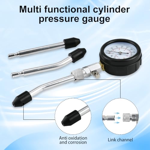 Kompressionsprüfer Benzin, Kompressionstester 0-20 bar, Kompressionsmessgerät 0-300 psi, Kompressionsdruckprüfer, Manometer Tool Set, für KFZ, LKW, Motorrad, Auto