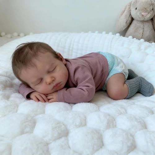 Zero Pam Bebe Reborn Garcon Yeux Fermés, 50 CM Silicone Poupon Garcon, Poupée Reborn Réaliste avec Cheveux, Posable comme Un Vrai...