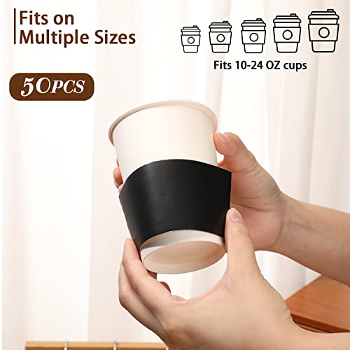 Sabary 50 Pcs Coffee Sleeves Disposable Corrugated Kraft Paper Cup Sleeve Holder Protective Insulated Heat Espresso Coffee Cup Holder Fits 12, 16, 20, 22, 24 oz Hot Cold Drinks Cups(Black)
