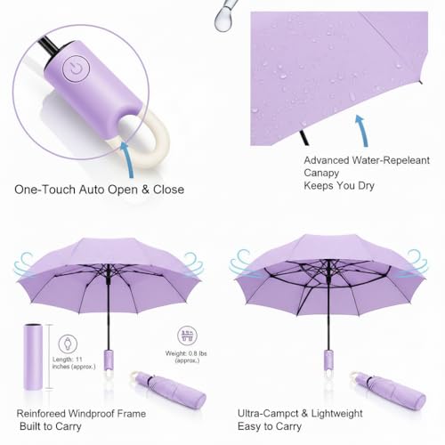 Image of Owme UV Umbrella for Women, Mini Folding Portable 3-Fold Umbrellas | Auto Open & Close for Rain and Sun Protection, Anti-Slip Handle | Windproof Umbrlla for Bedroom, Living Room,Entryway -