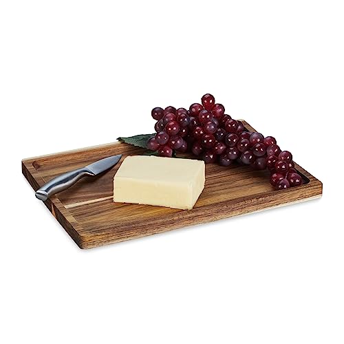 Relaxdays Schneidebrett aus Akazienholz Tabla Cortar Rectangular, Madera Acacia, Tablero Picar Cocina, Carnes o Verduras, 2x35x24 cm, Borde, Natural