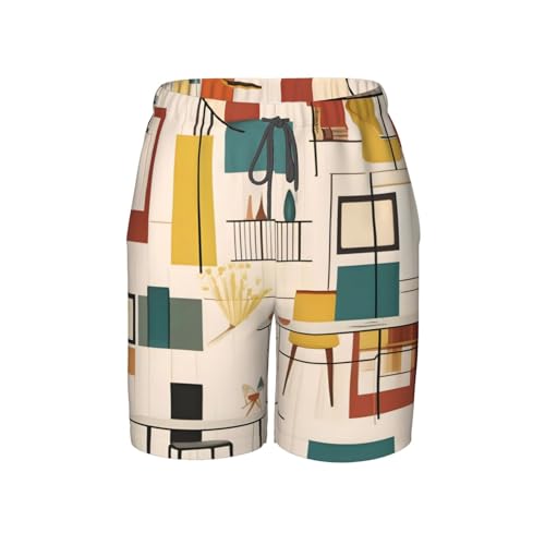 Mid Century Modern Youth Beach Pants, Soft and Breathable, with Drawstring Waist, Suitable for Sports and Leisure.