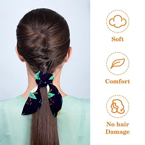Lot de 6 foulards à cheveux avec nœud en ruban pour femmes et filles style cygne blanc et fleurs