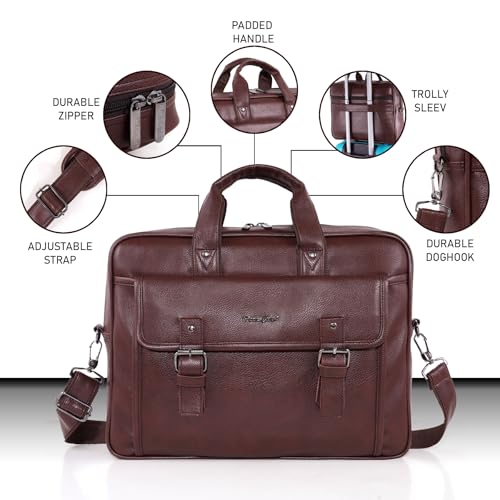 Image of Hard Craft Vegan Leather Office Laptop Messenger and Shoulder Side Sling Hand Bag For Men Corporate Executive Briefcase Bag For Man Supports Laptop Upto 15.6 inches