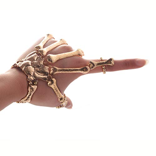 KESYOO Bracelete de dedo de caveira de liga dourada com caveira, dedo de caveira, pulseira de mão de