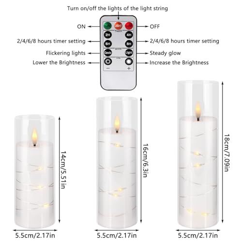 Image of ECLHTLNY12 Pack White Flameless Candles with Embedded Star String - Battery Operated LED Taper Candles with Remote, Flickering Flame, 5 inch 6 inch 7 inch Mixed Sizes for Christmas, Weddings, Home Decor & Party