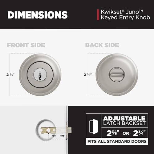 Kwikset Juno Entry Door Knob with Lock and Key, Secure Keyed Handle Exterior, Front Entrance and Bedroom, Satin Nickel, Pick Resistant SmartKey Rekey Security and Microban, 2 - image 6