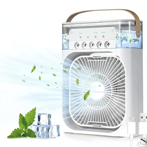 Image of Drumstone (𝐒𝐩𝐞𝐜𝐢𝐚𝐥 𝟐𝟎 𝐘𝐞𝐚𝐫𝐬 𝐖𝐚𝐫𝐫𝐚𝐧𝐭𝐲) 3-in-1 Mini Air Cooler for Room with Humidifier & Purifier, Portable AC Fan, LED Light, 3 Speed Personal Cooling Fan