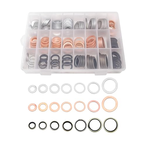 Image of Mandark Car Oil Drain Plug Crush Washer Assortment, 160PCS 10mm 12mm 14mm 16mm 18mm Auto Engine Fuel Pan Sealing Gasket Kit, Vehicle Oil Plug Seal Replacement Set Accessories, Universal Fit